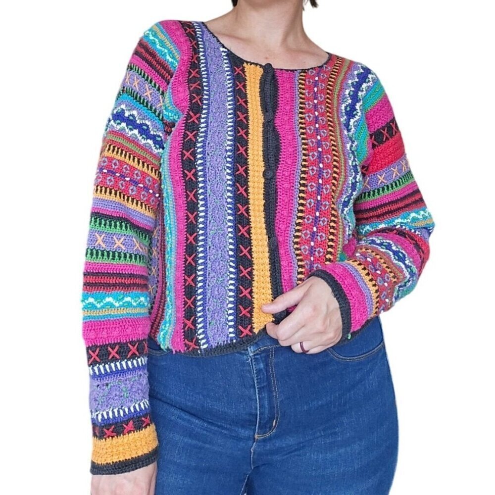 Vintage 80s Casual Corner Limited Edition Striped Cropped Sweater Womens Size L